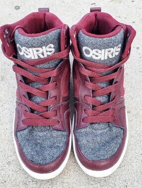 Osiris Youth Womens Burgundy and Gray High-Top Skate Shoes Sneakers Size 8.5